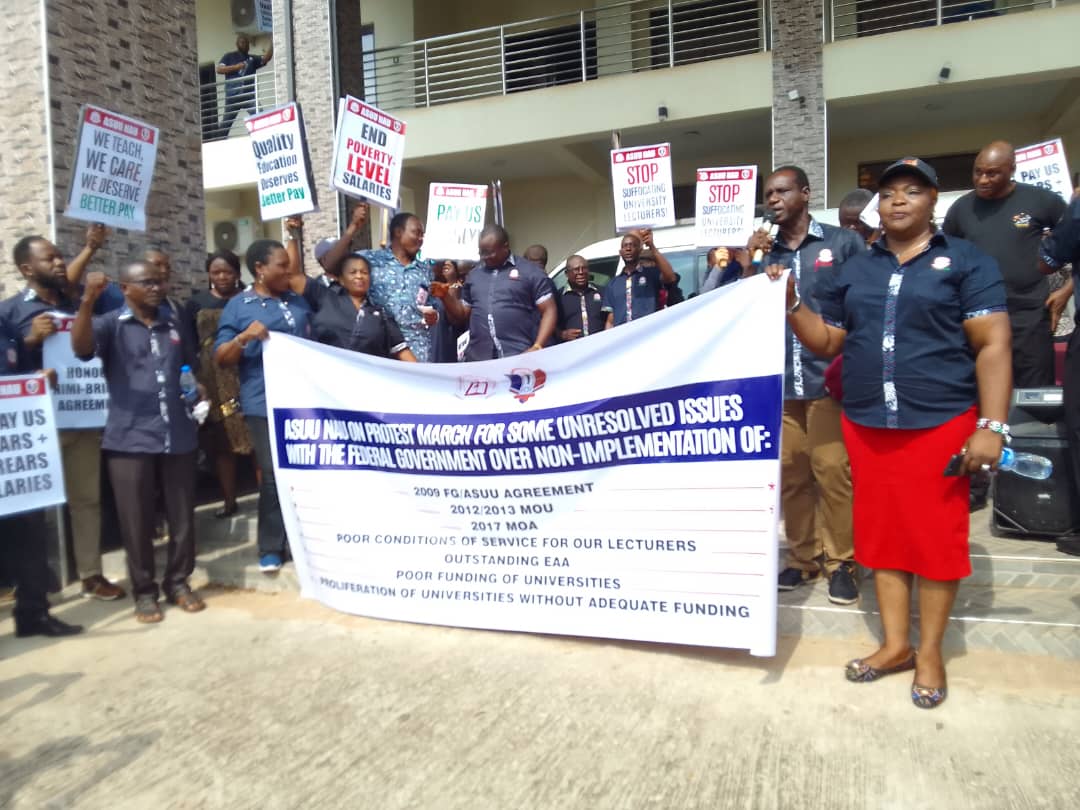 ASUU-NAU Protests Non Adoption Of Nimi Briggs Committee Report, Unpaid Over 3 Years Salary Arrears, Others