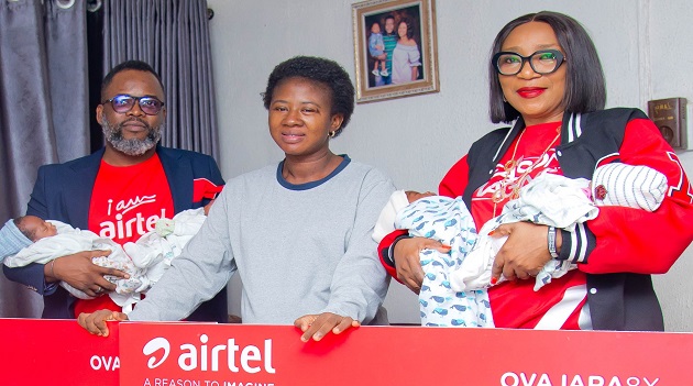 Airtel Presents Cheques To Infant Quadruplets
