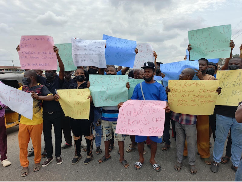PICTORIAL: Anambra drug traders protest market closure by NAFDAC
